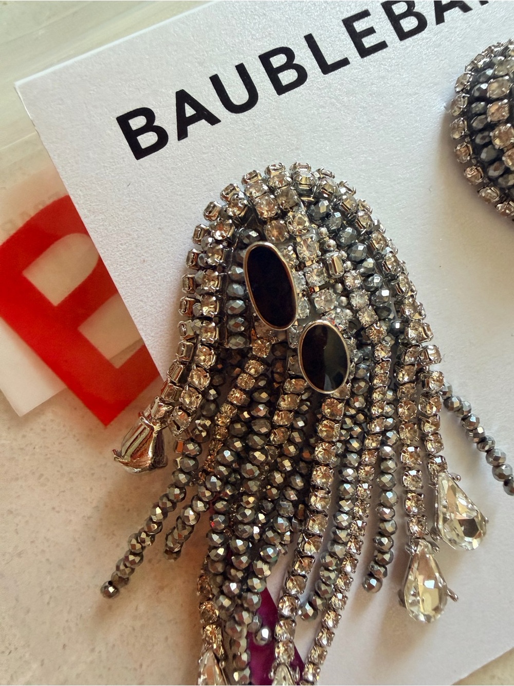 BaubleBar Fright Night Silver Crystal Ghost Drop Earrings - Picture 2 of 7